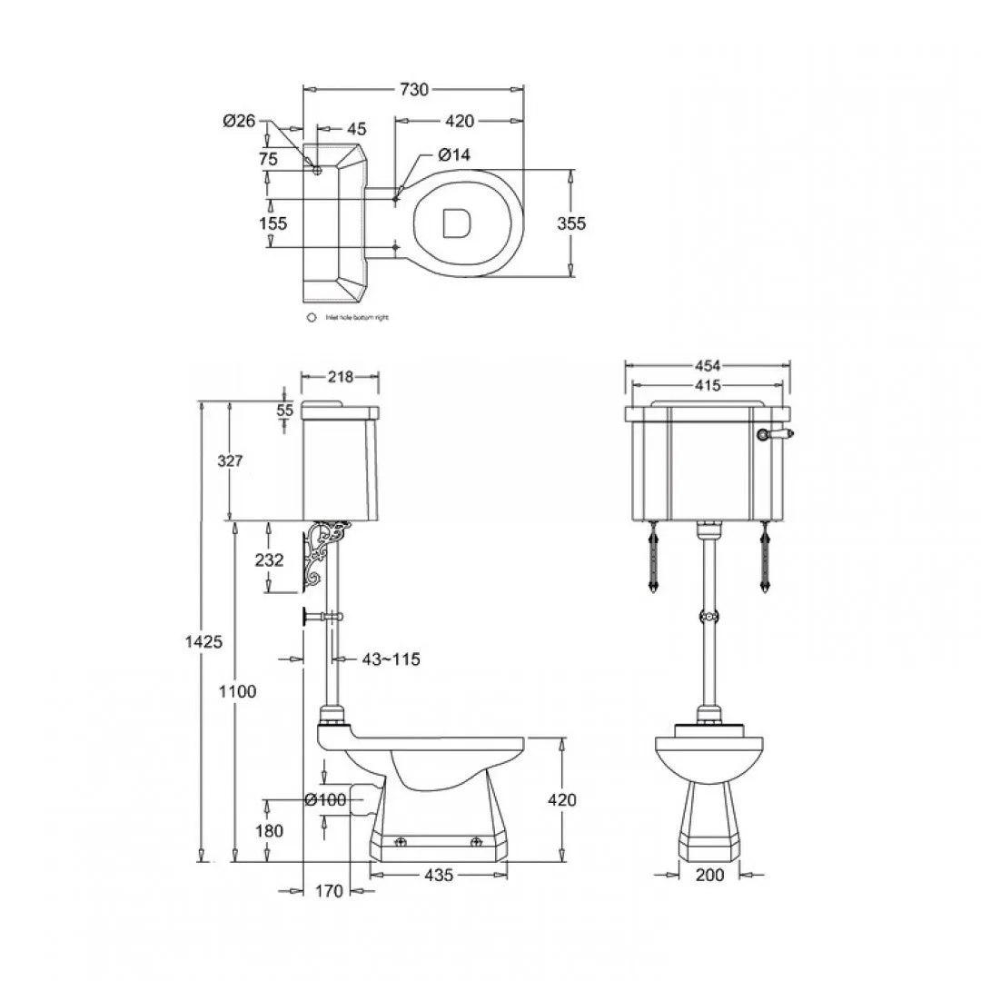 Burlington Medium-Level Toilet With Rimless WC Pan Traditional