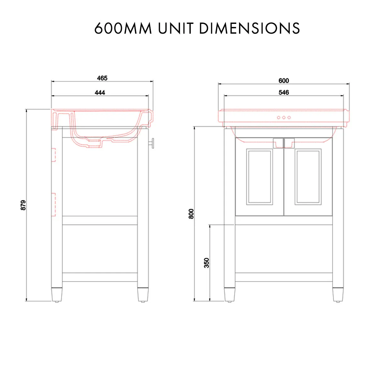 Burlington Riviera 2-Door Floorstanding Vanity Unit with Square Basin