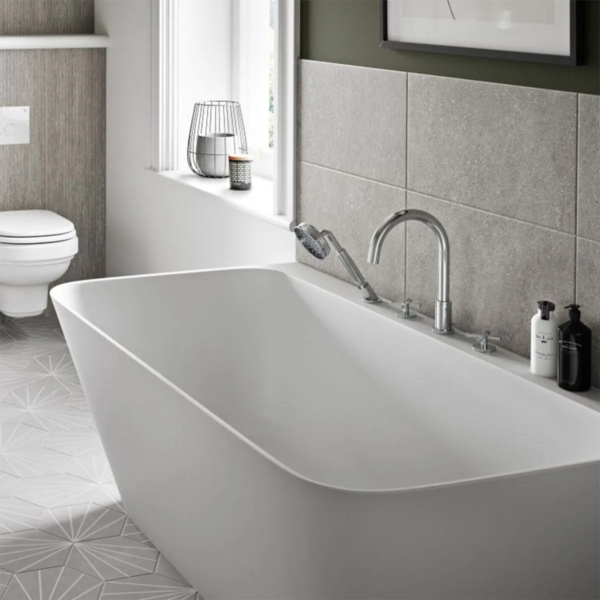 Burlington Riviera 4 Hole Crosshead Deck Mounted Bath Mixer with Shower Handset