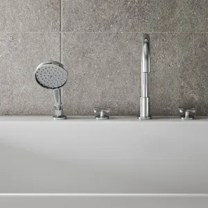 Burlington Riviera 4 Hole Crosshead Deck Mounted Bath Mixer with Shower Handset