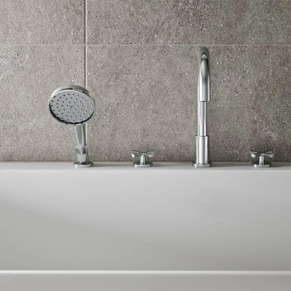 Burlington Riviera 4 Hole Crosshead Deck Mounted Bath Mixer with Shower Handset