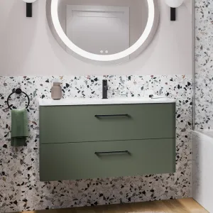 Camberwell Wall Mounted Vanity Unit With Washbasin - Earthy Green