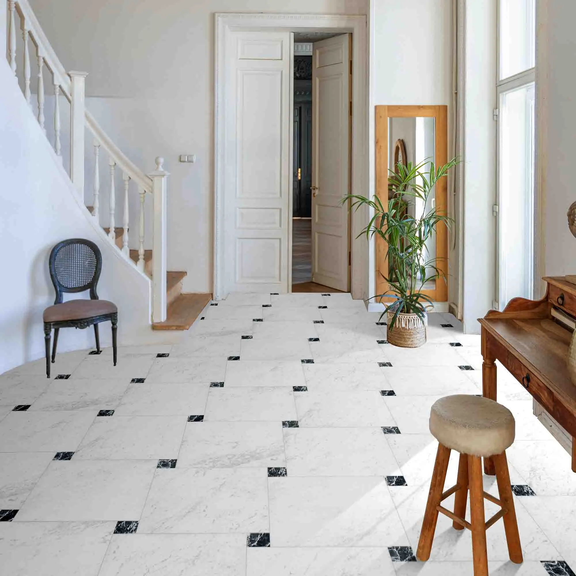 Chester Carrara Marble Effect Porcelain Tile 60x60cm Matt