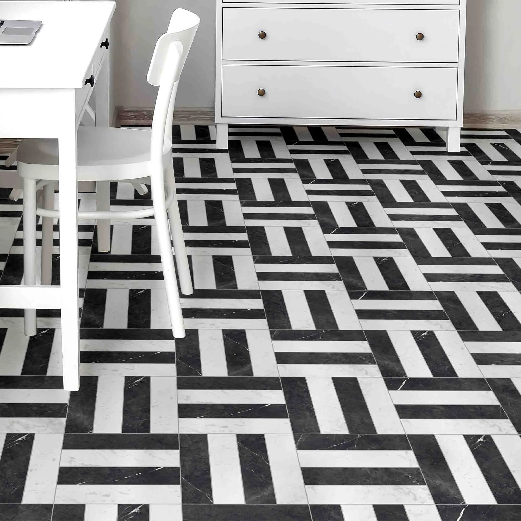 Chester Carrara Marble Effect Porcelain Tile 7.5x30cm Matt