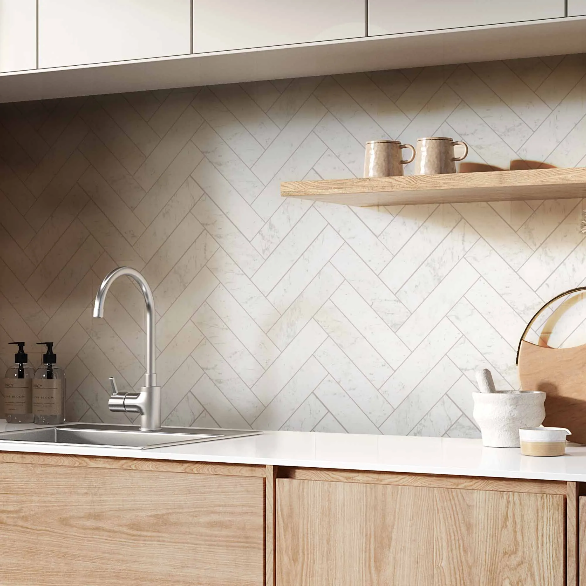 Chester Carrara Marble Effect Porcelain Tile 7.5x30cm Matt