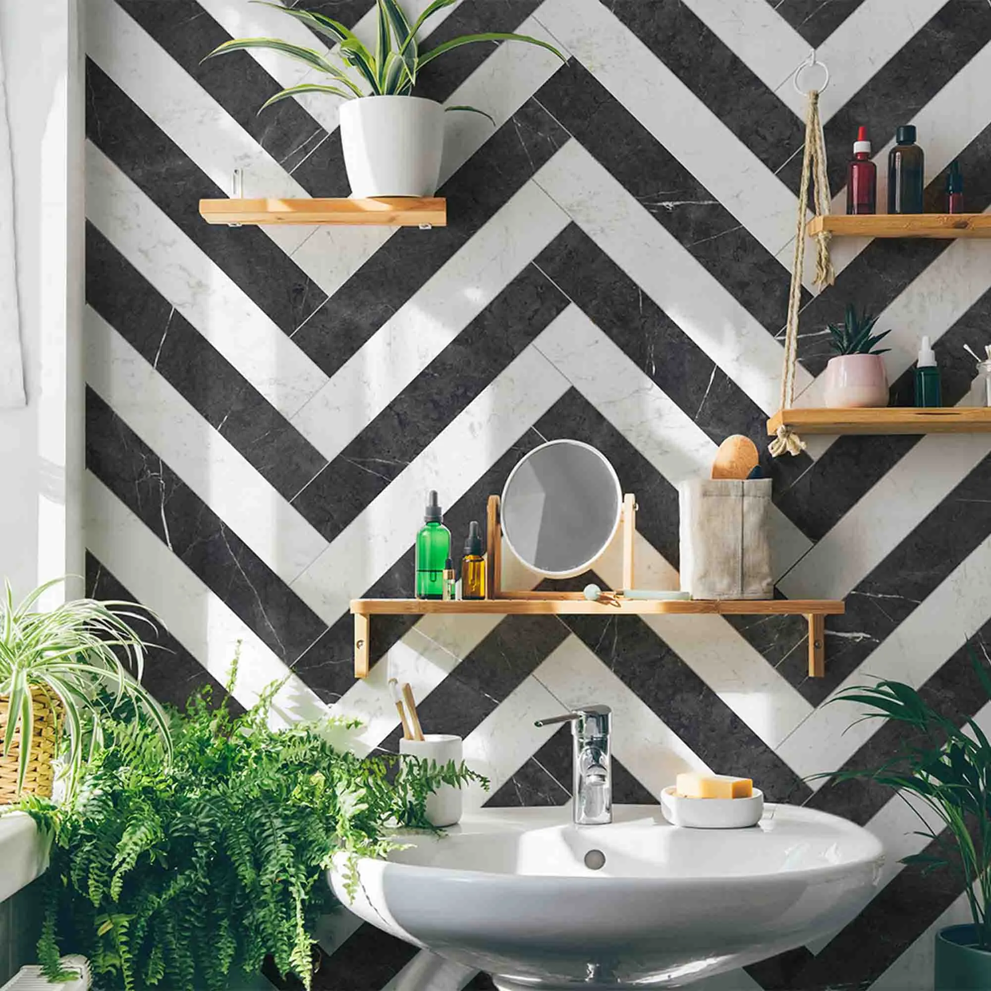 Chester Nero Marquina Marble Effect Porcelain Tile 10x60cm Matt