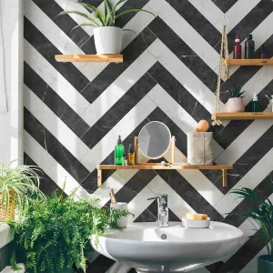 Chester Nero Marquina Marble Effect Porcelain Tile 10x60cm Matt