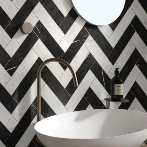 Chester Nero Marquina Marble Effect Porcelain Tile 7.5x30cm Matt
