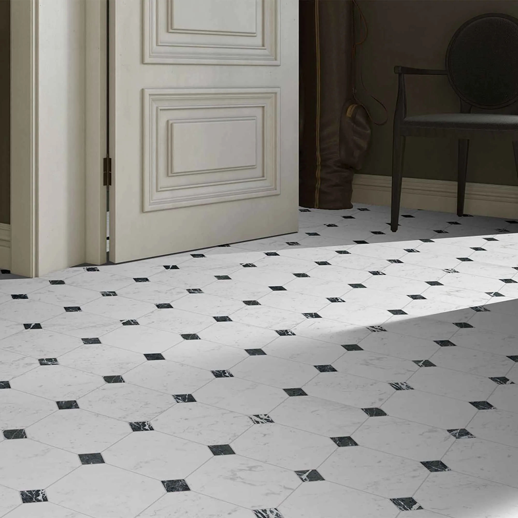 Chester Octagona Carrara Marble Effect Porcelain Tile 20x20cm Matt