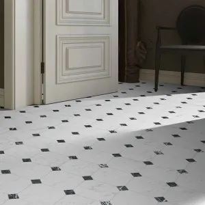 Chester Octagona Carrara Marble Effect Porcelain Tile 20x20cm Matt