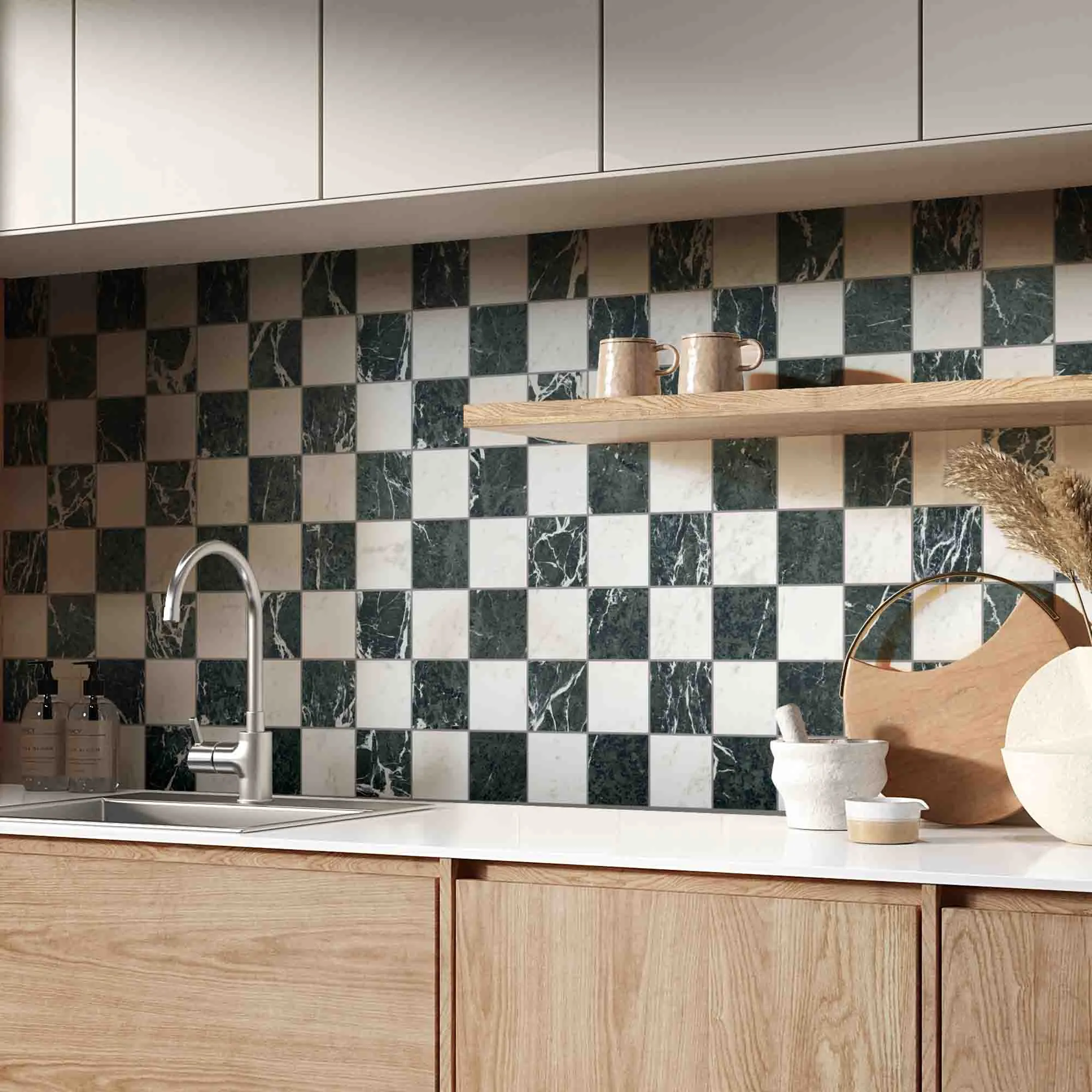 Chester Verde Alpi Marble Effect Porcelain Tile 10x10cm Matt