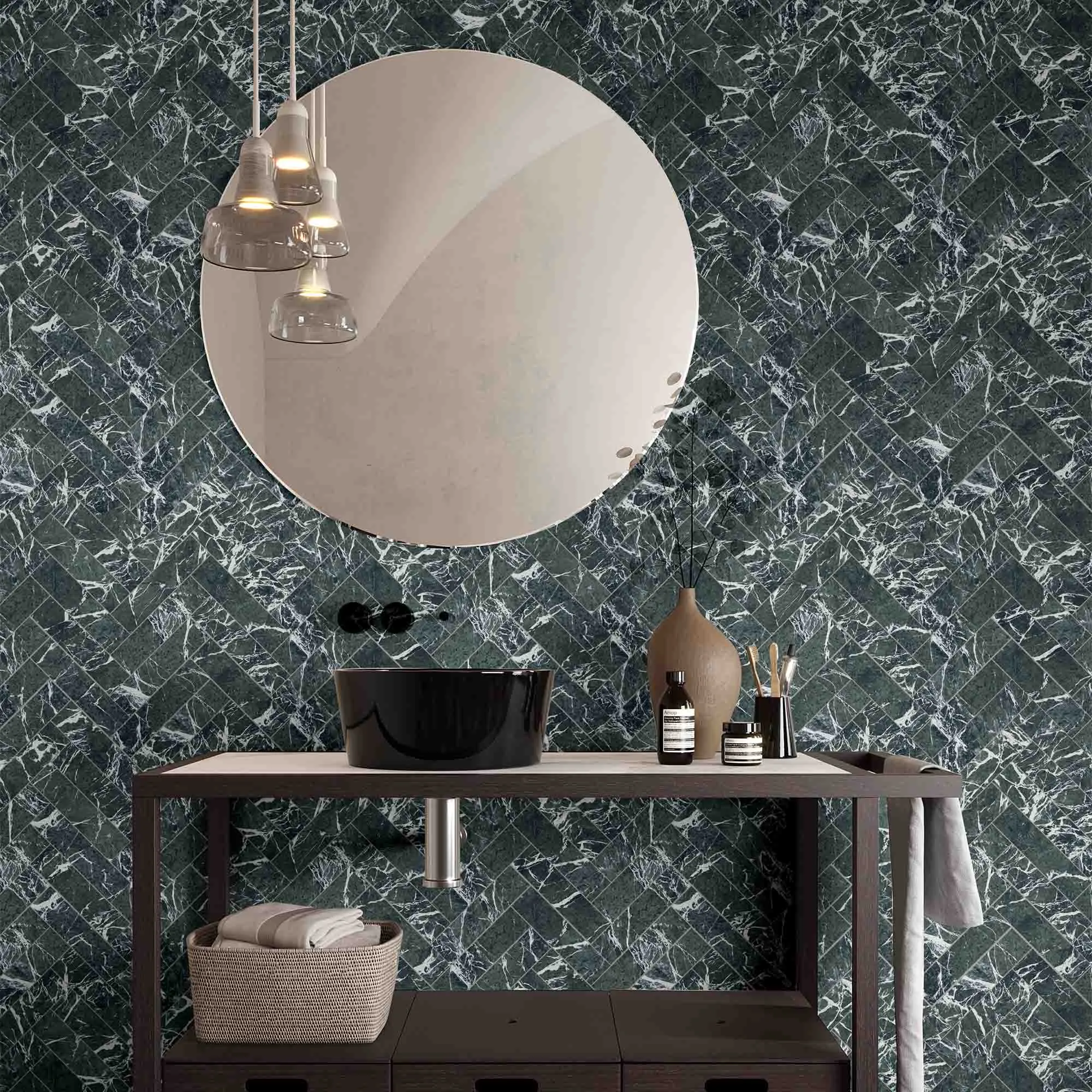 Chester Verde Alpi Marble Effect Porcelain Tile 7.5x30cm Matt