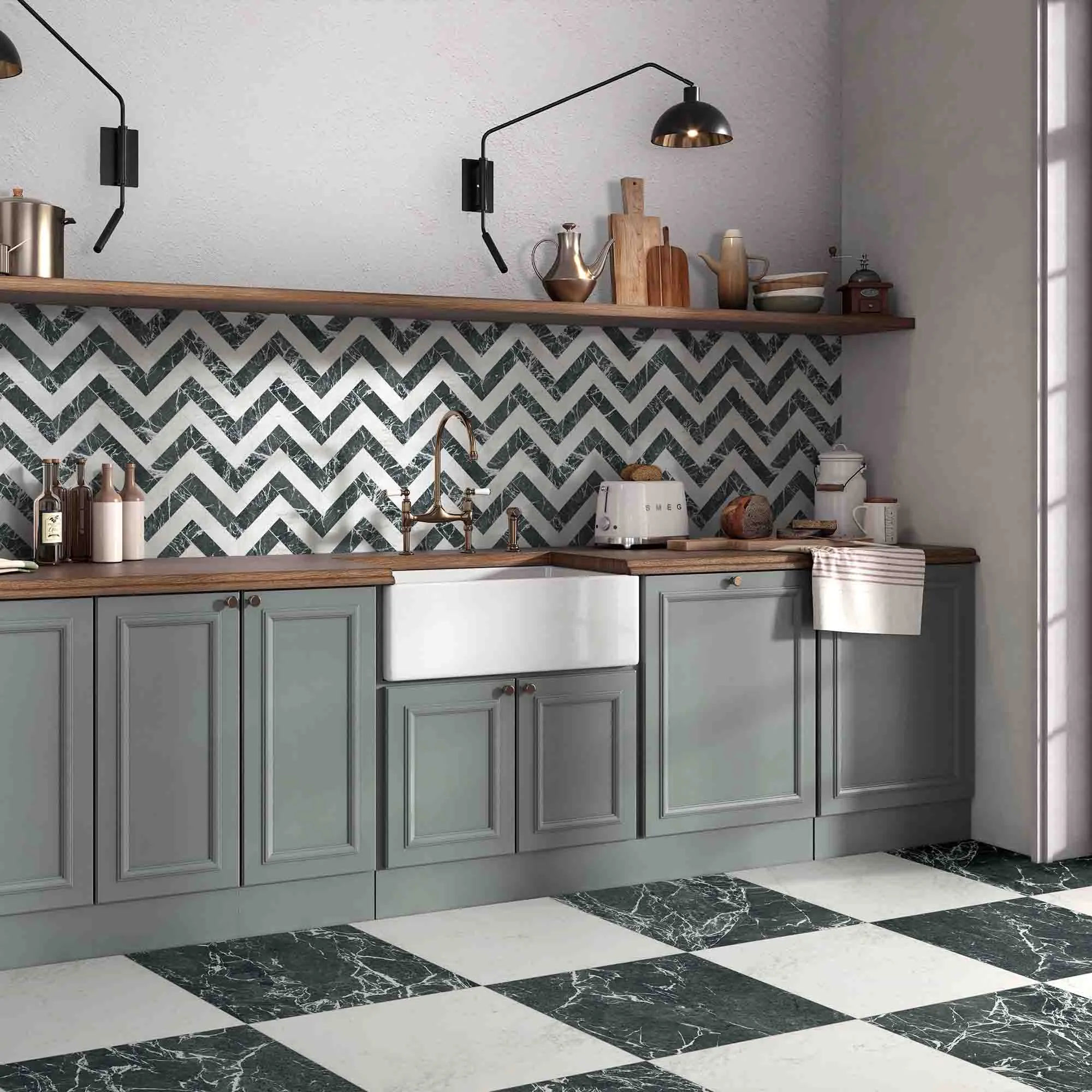 Chester Verde Alpi Marble Effect Porcelain Tile 7.5x30cm Matt