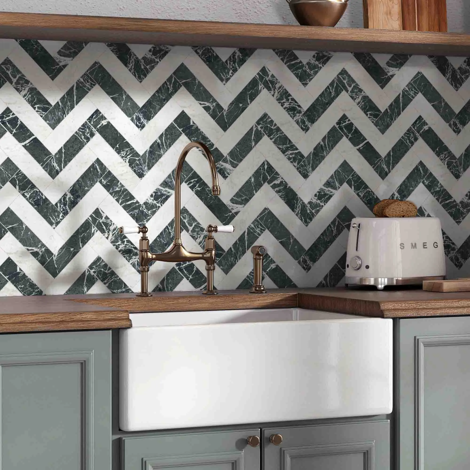 Chester Verde Alpi Marble Effect Porcelain Tile 7.5x30cm Matt