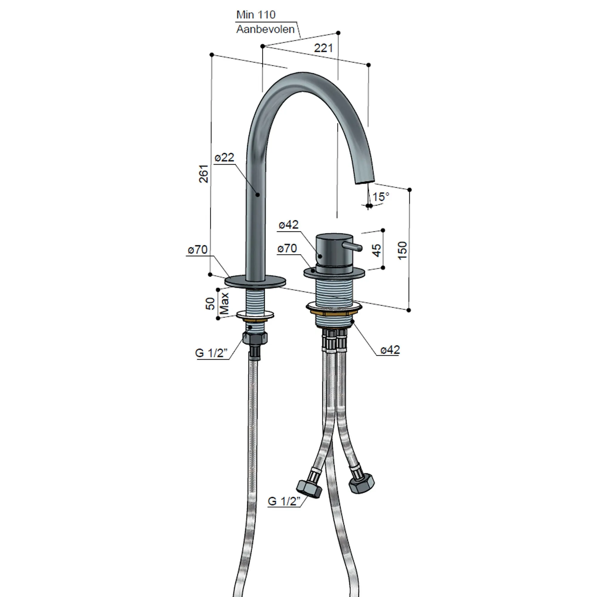Cobber 2 Hole Deck Mounted Basin Mixer Tap