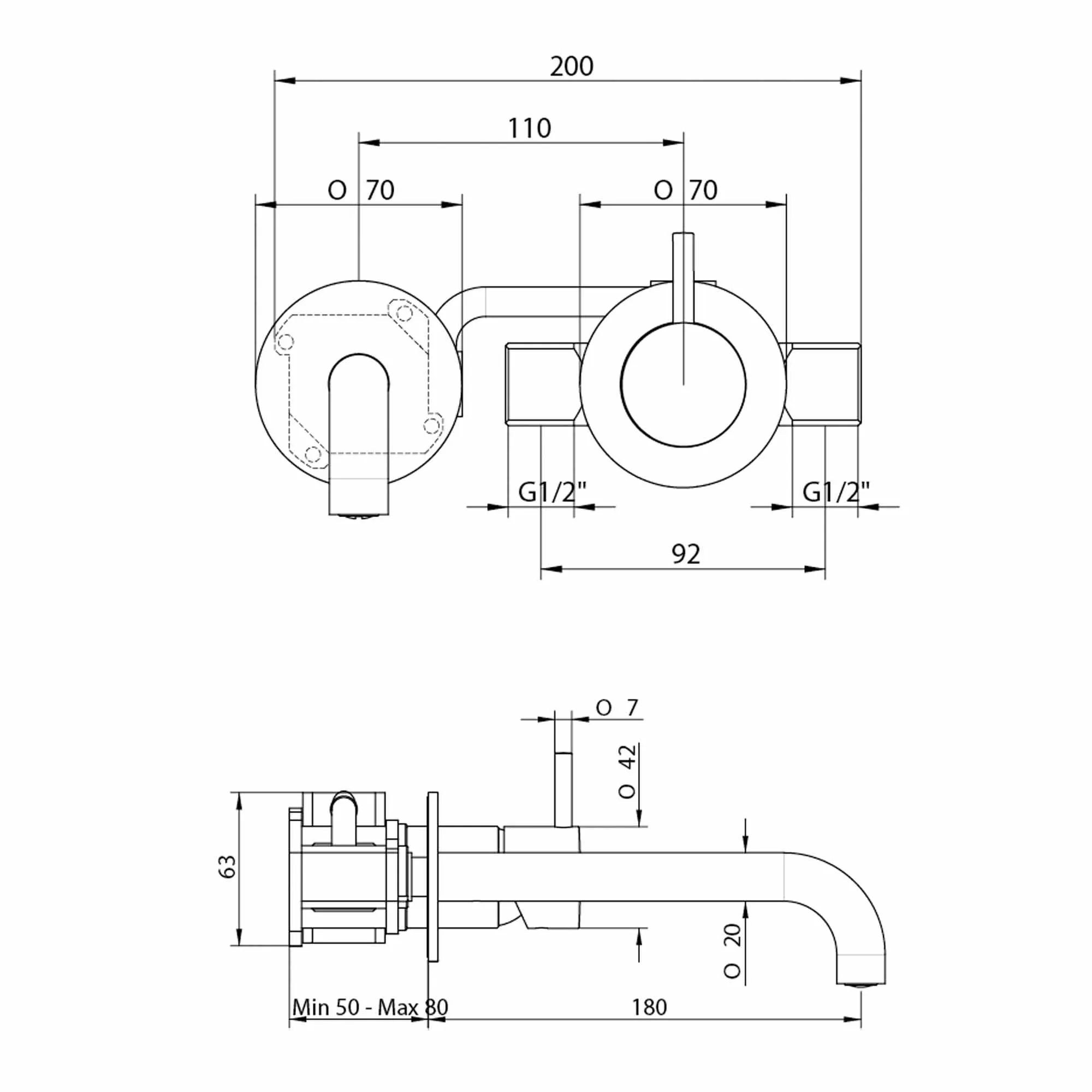Cobber 2 Hole Wall Mounted Basin Mixer Tap