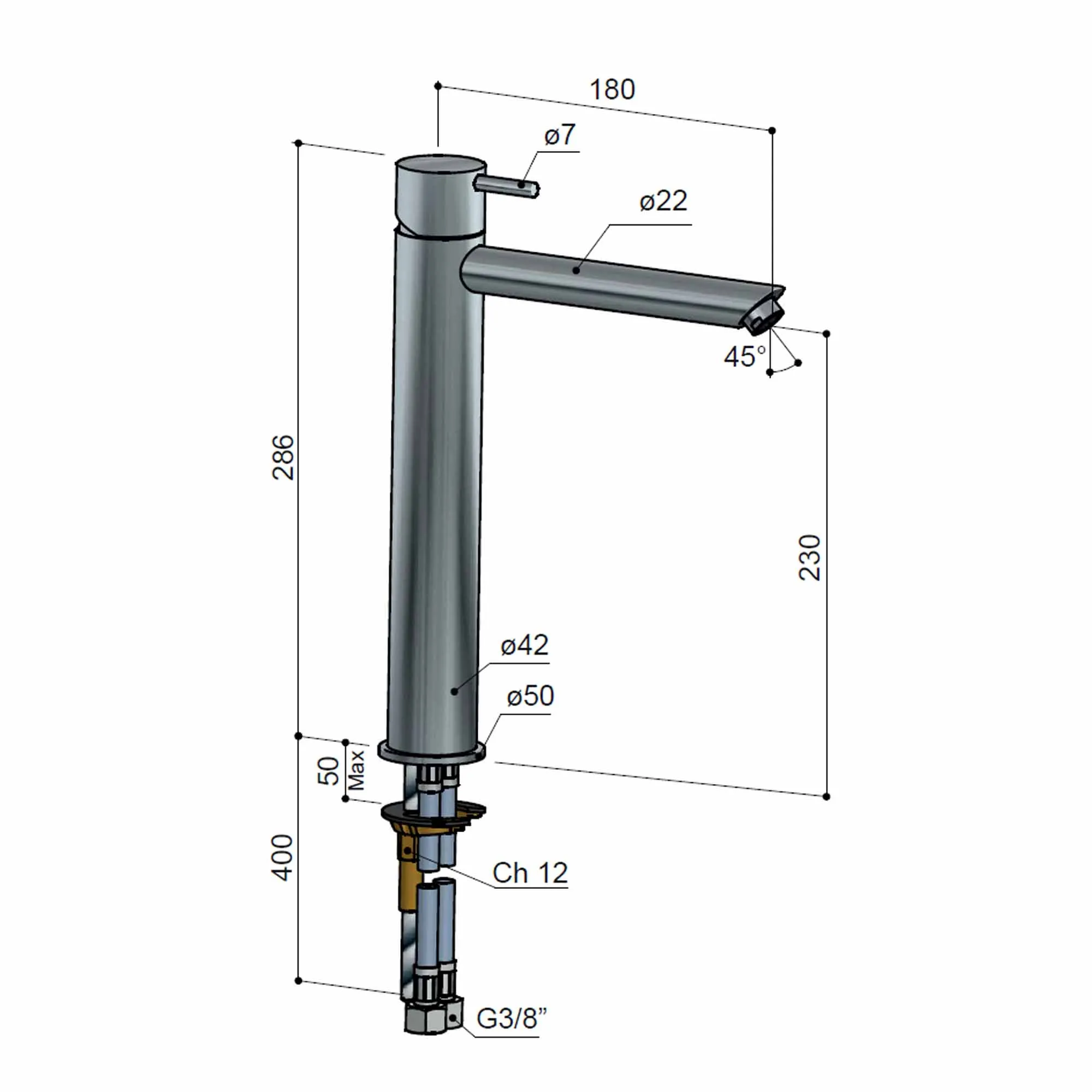 Cobber 286 Tall Basin Mixer Tap Monobloc