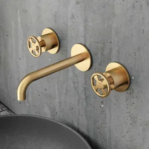 Cobber 3 Hole Wall Mounted Basin Mixer Tap with Wheel Handles