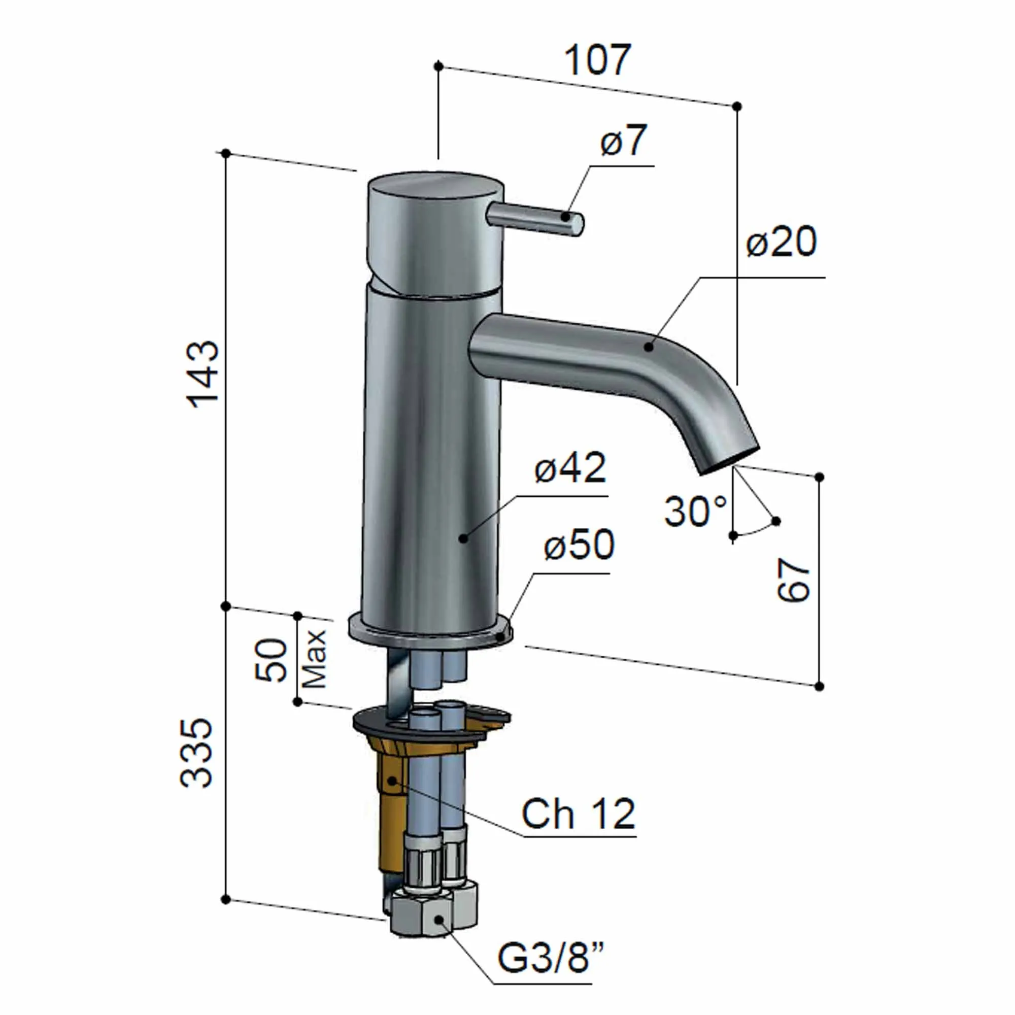 Cobber Basin Mixer Tap Curved Spout Monobloc