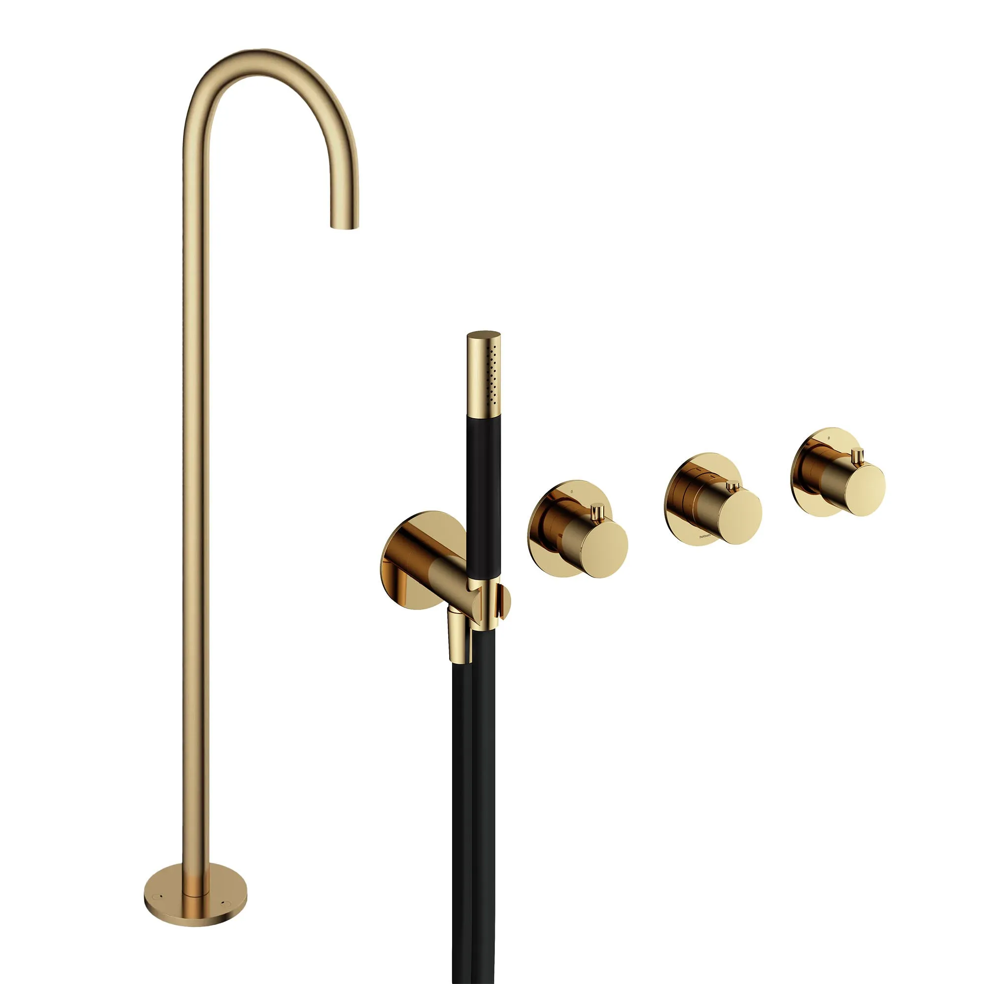 Cobber Floorstanding Bath Spout with 4 Hole Thermostatic Shower Valve and Handset