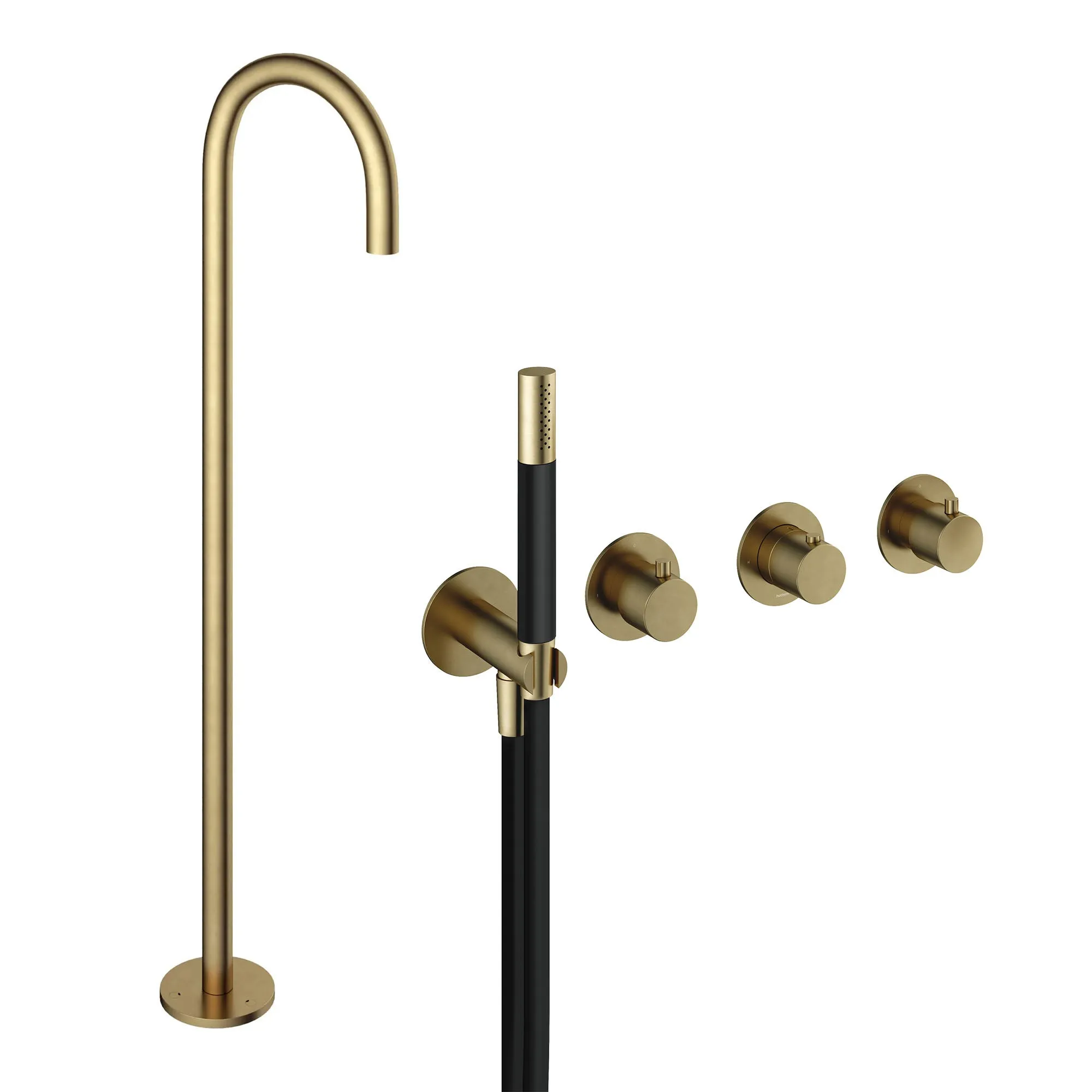 Cobber Floorstanding Bath Spout with 4 Hole Thermostatic Shower Valve and Handset
