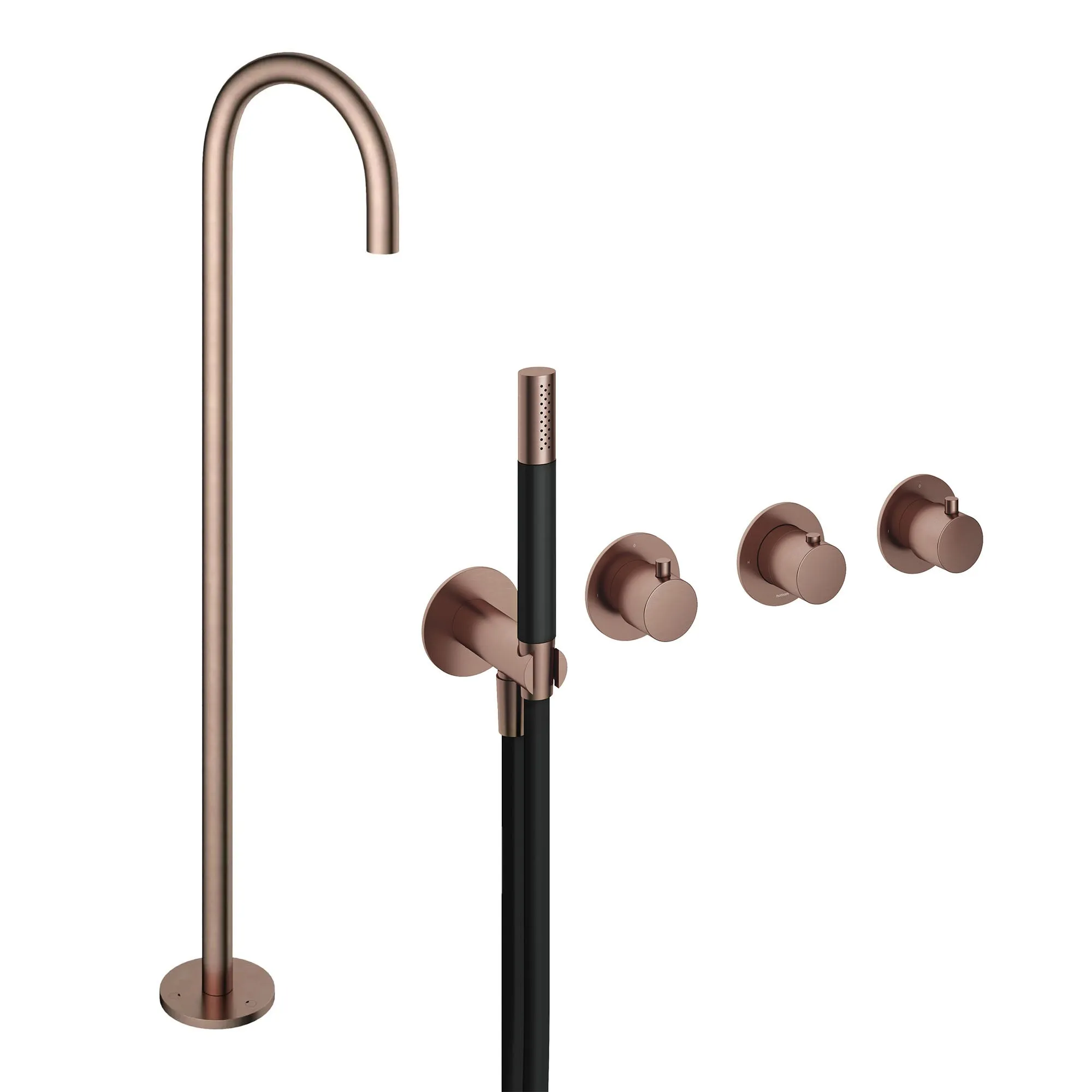 Cobber Floorstanding Bath Spout with 4 Hole Thermostatic Shower Valve and Handset