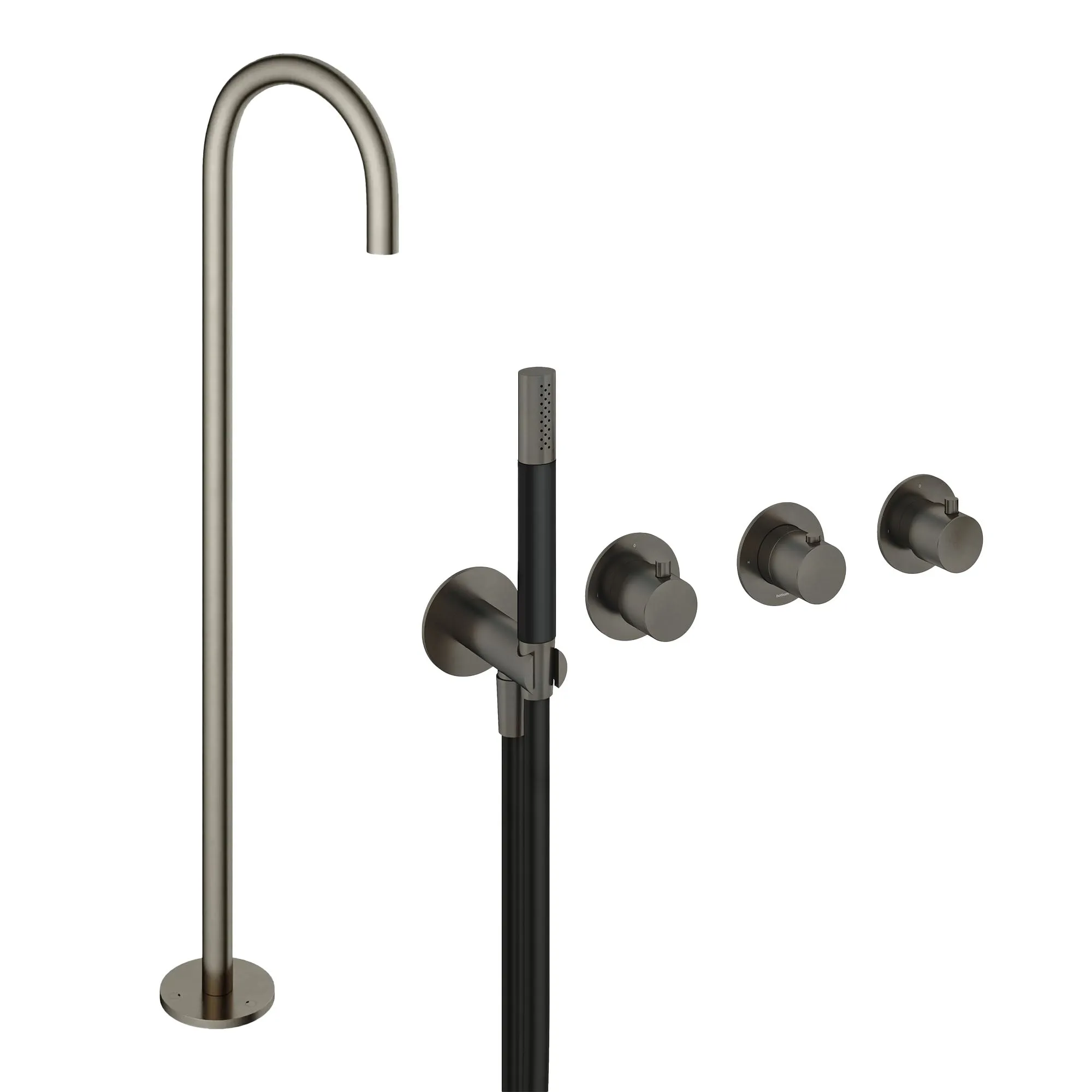 Cobber Floorstanding Bath Spout with 4 Hole Thermostatic Shower Valve and Handset