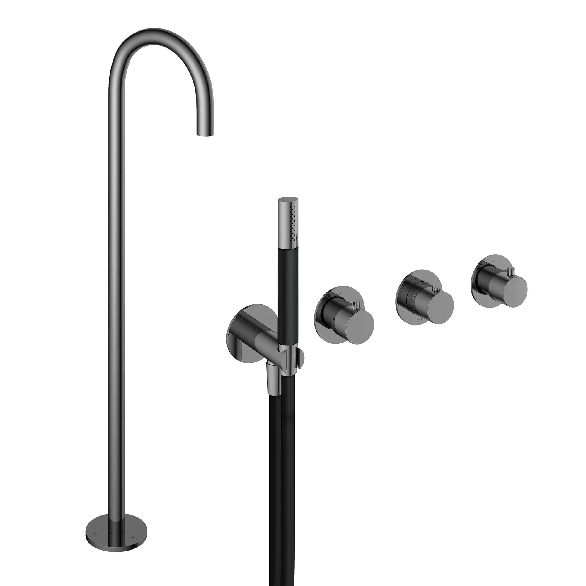 Cobber Floorstanding Bath Spout with 4 Hole Thermostatic Shower Valve and Handset