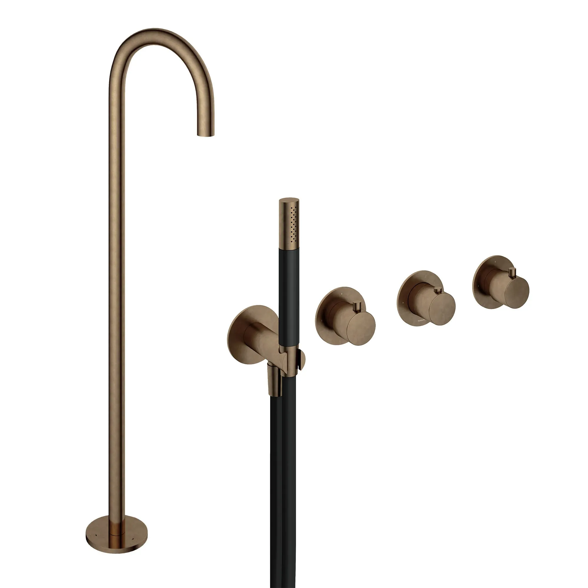 Cobber Floorstanding Bath Spout with 4 Hole Thermostatic Shower Valve and Handset