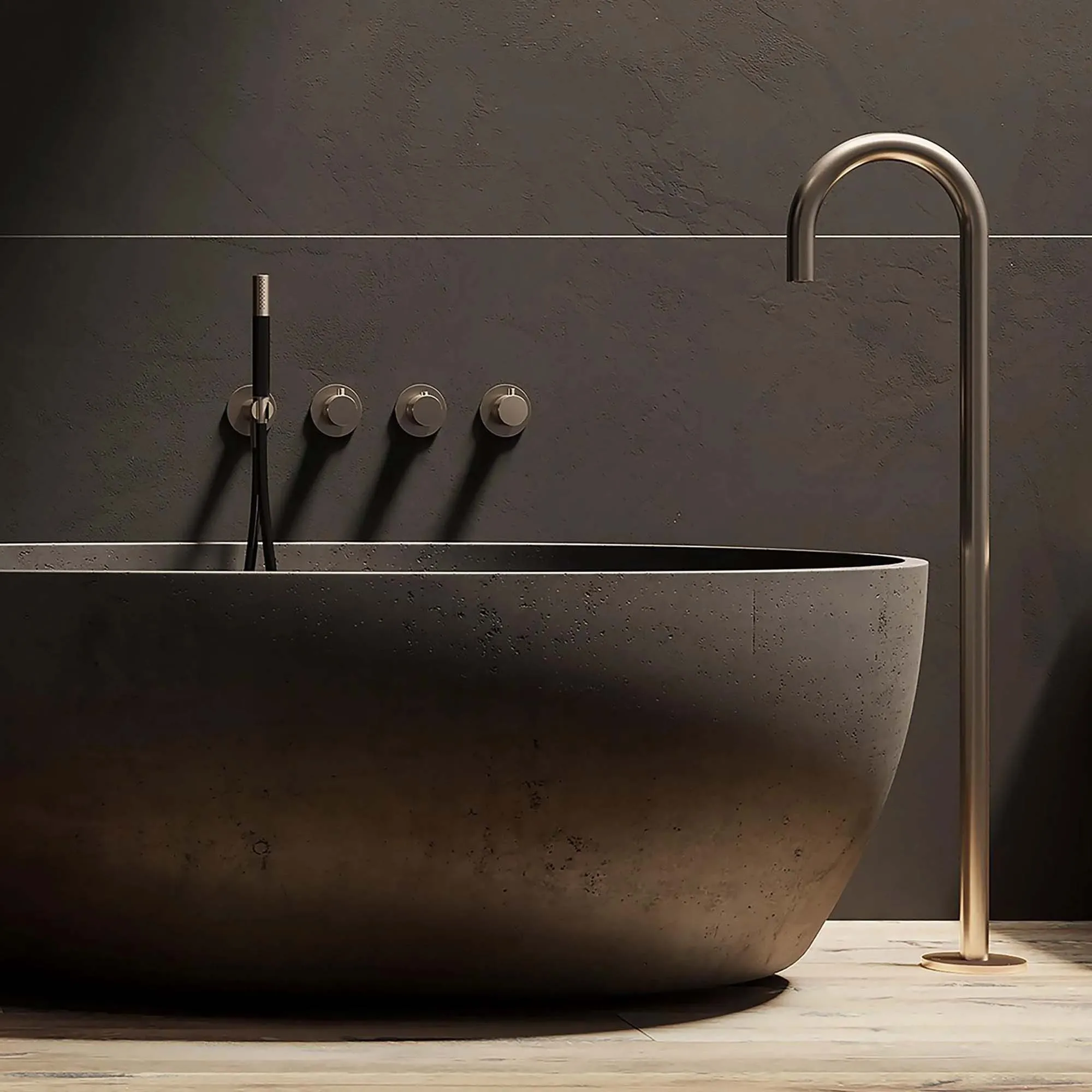 Cobber Floorstanding Bath Spout with 4 Hole Thermostatic Shower Valve and Handset