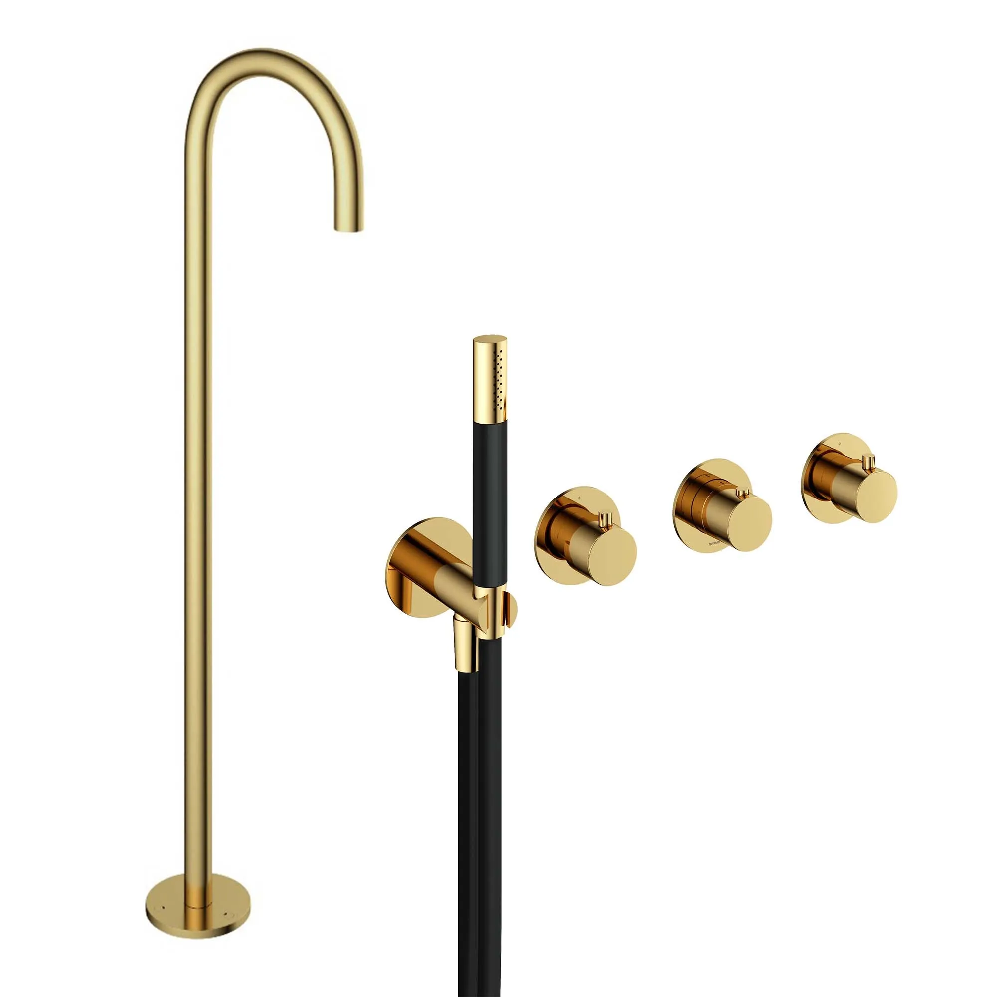 Cobber Floorstanding Bath Spout with 4 Hole Thermostatic Shower Valve and Handset
