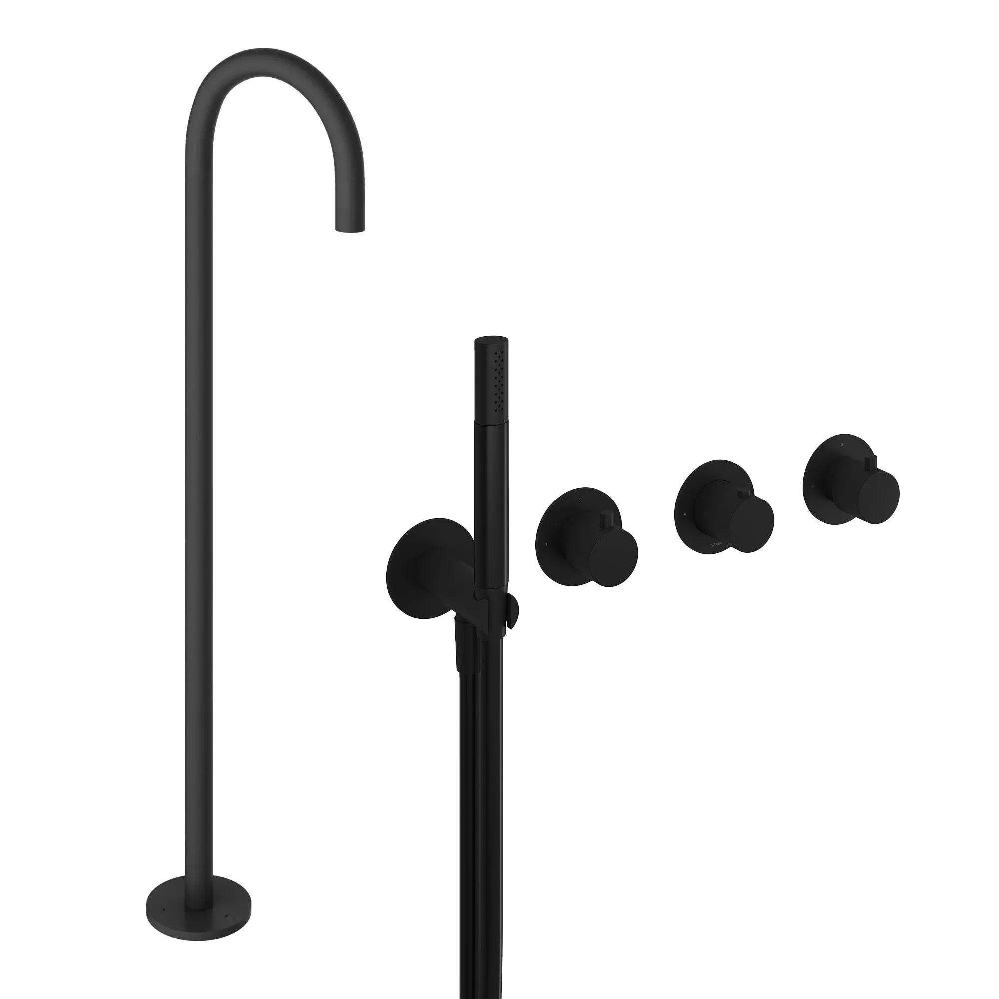 Cobber Floorstanding Bath Spout with 4 Hole Thermostatic Shower Valve and Handset