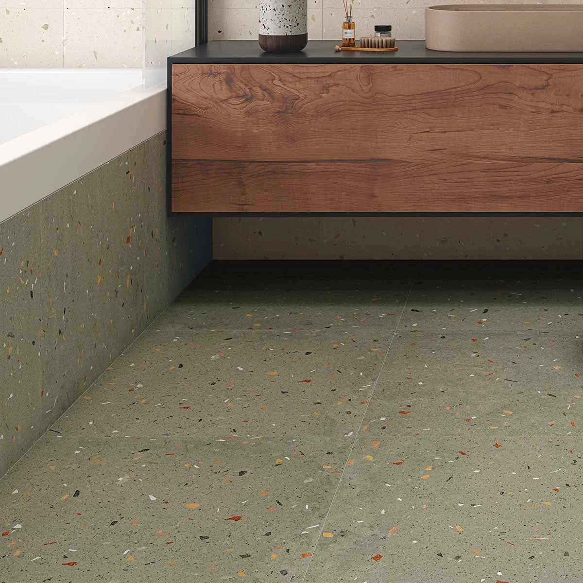 Croccante-R Menta Terrazzo Effect Porcelain Tile 80x80cm Matt