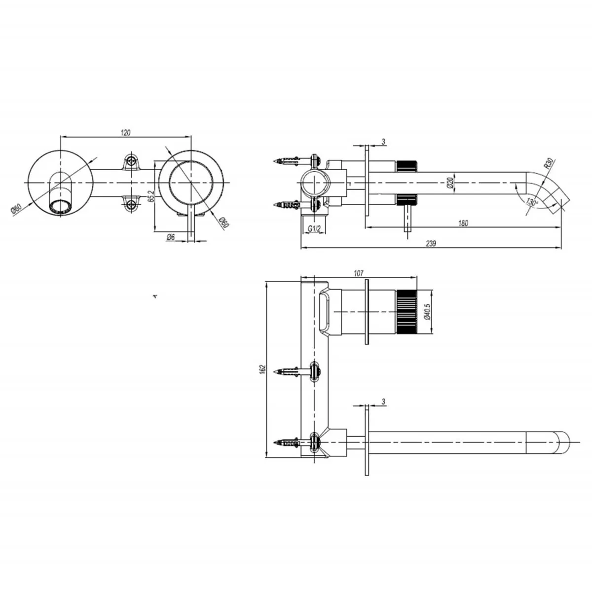Crosswater 3ONE6 2 Hole Wall Mounted Basin Mixer Tap