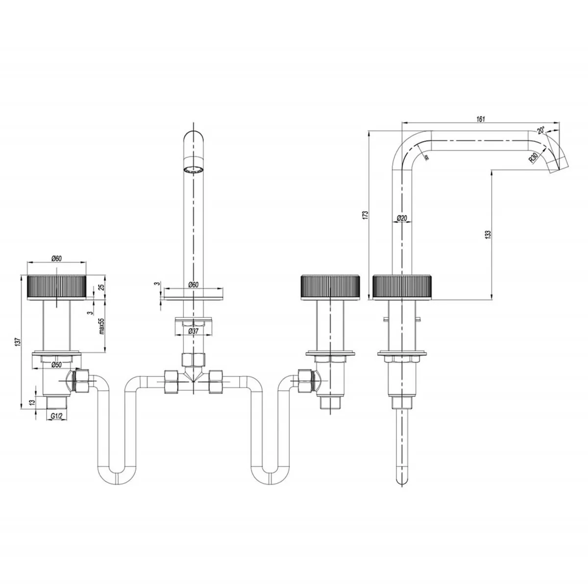 Crosswater 3ONE6 3 Hole Basin Mixer Tap