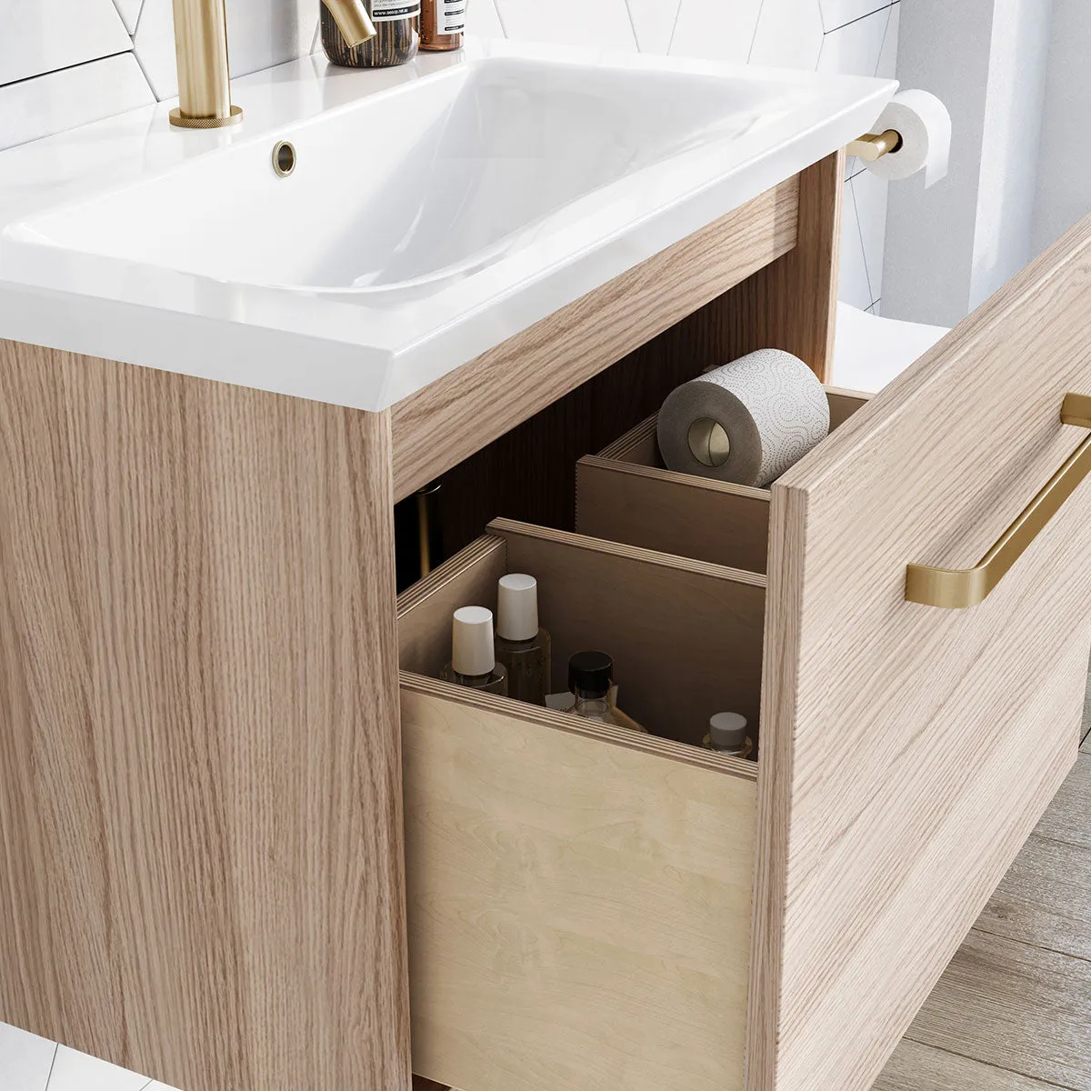 Crosswater Arena Steelwood Wall Hung 1-Drawer Vanity Unit With Ceramic Basin