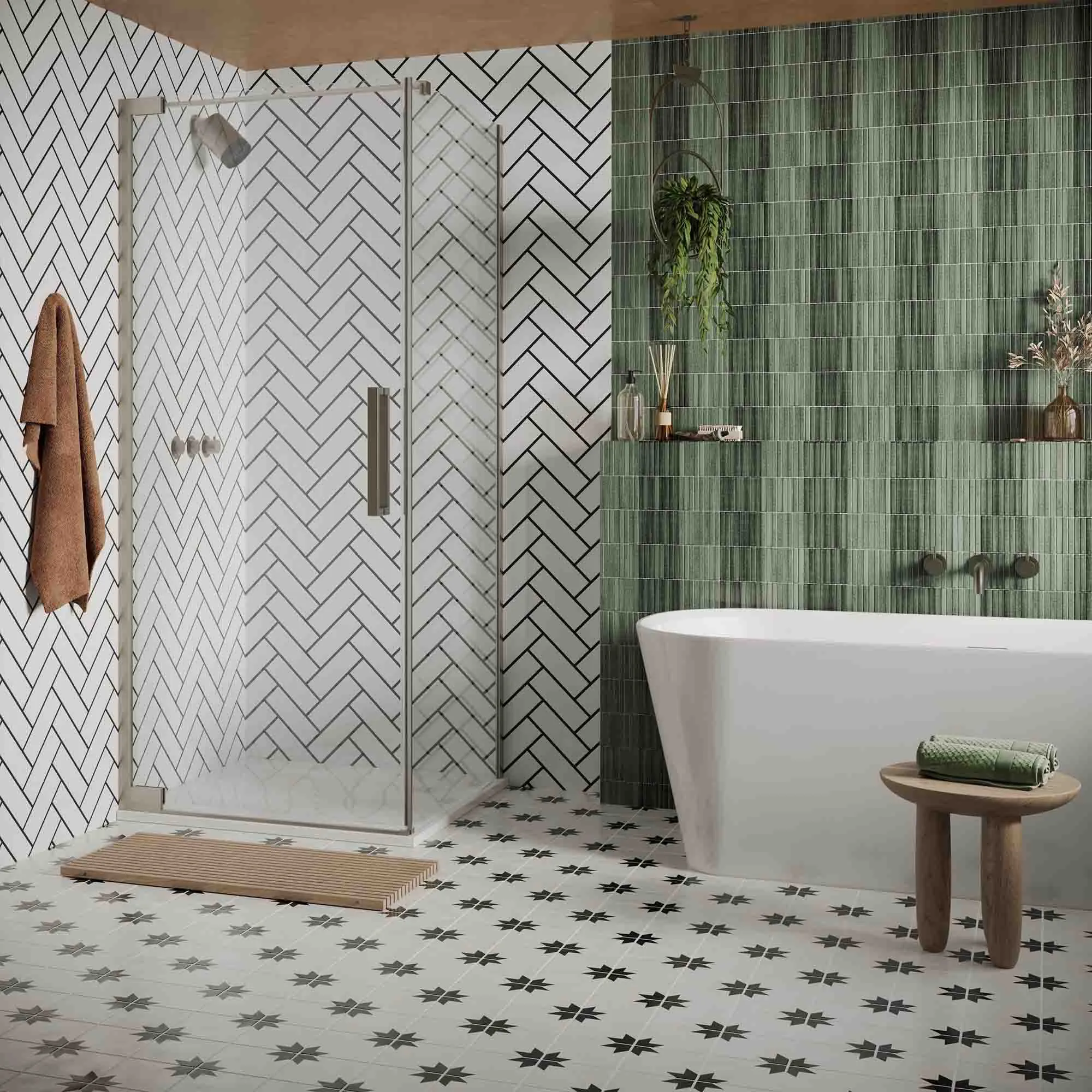 Crosswater Asura Hinged Shower Door & Side Panel - Brushed Stainless Steel
