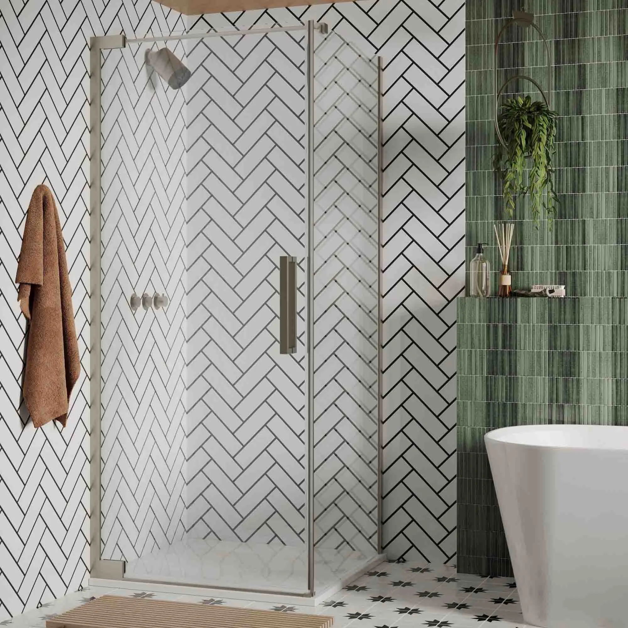 Crosswater Asura Hinged Shower Door & Side Panel - Brushed Stainless Steel
