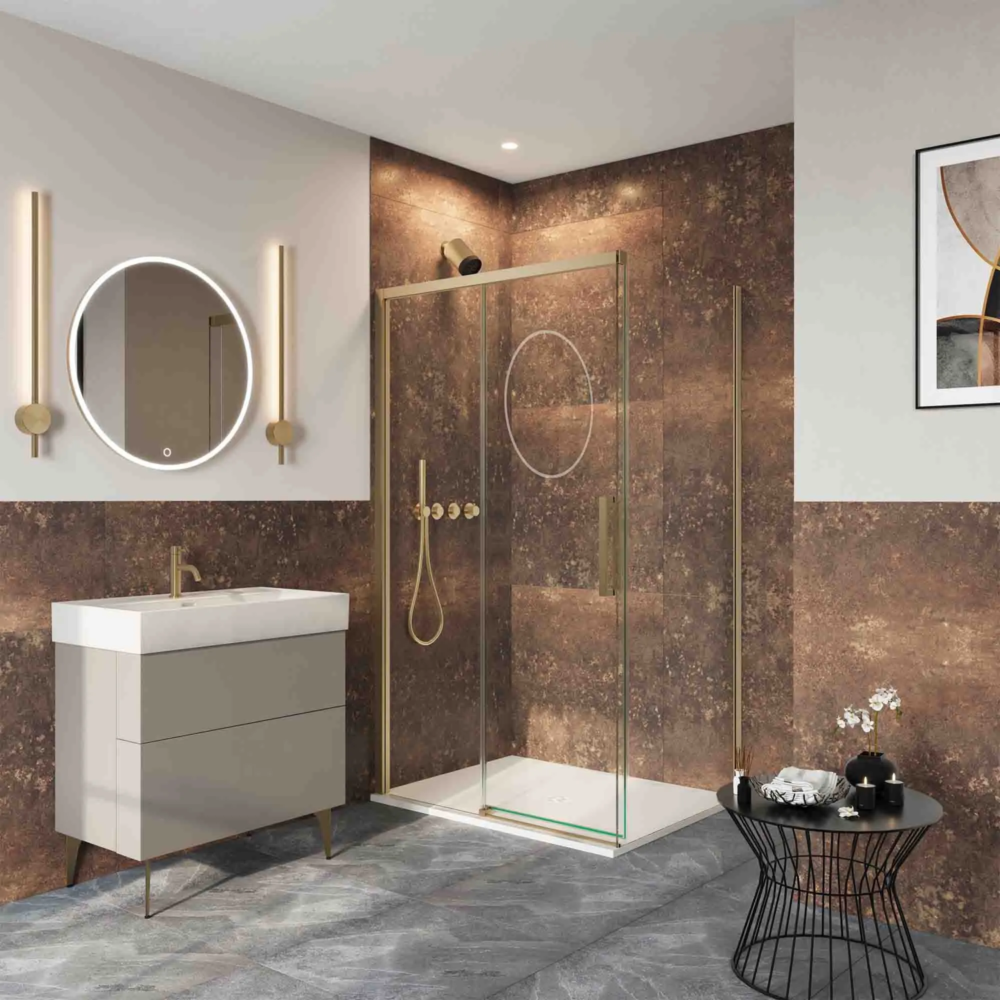 Crosswater Asura Sliding Shower Door & Side Panel - Brushed Brass