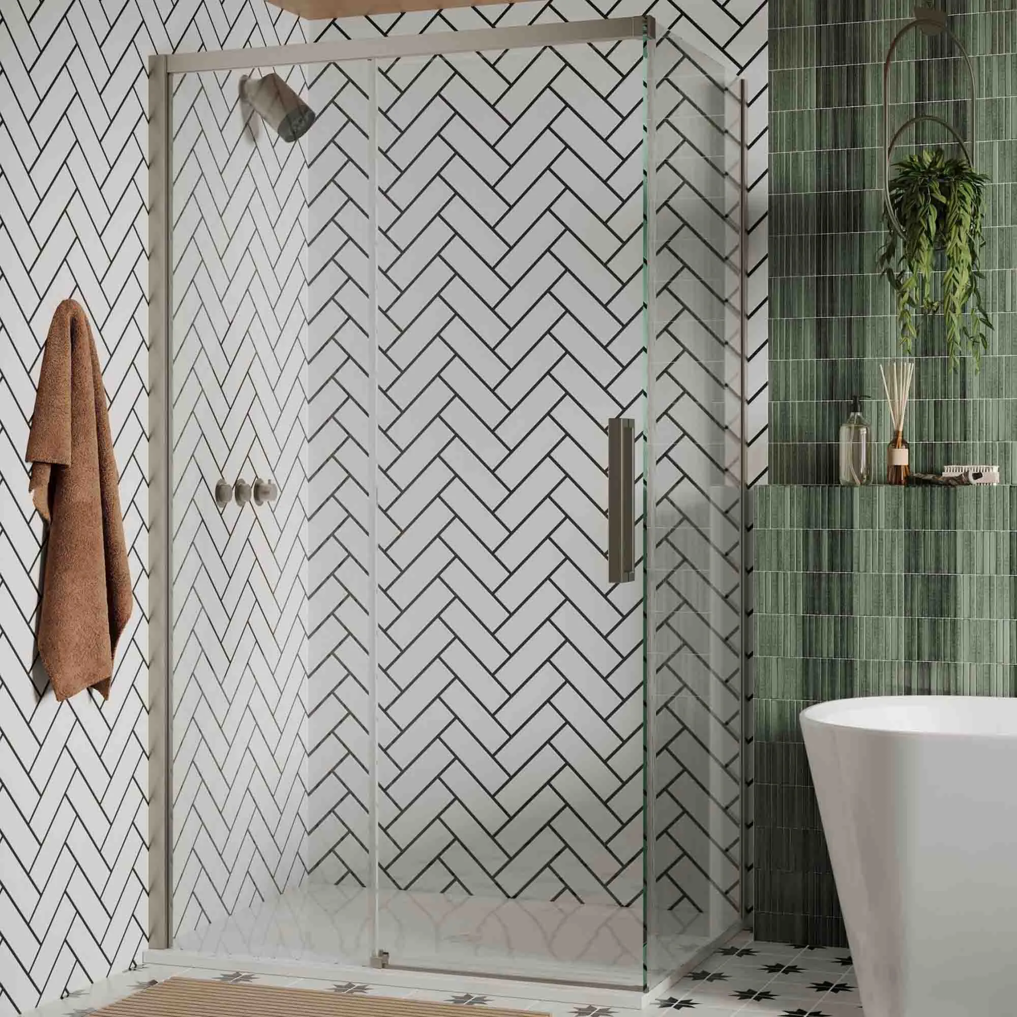 Crosswater Asura Sliding Shower Door & Side Panel - Brushed Stainless Steel