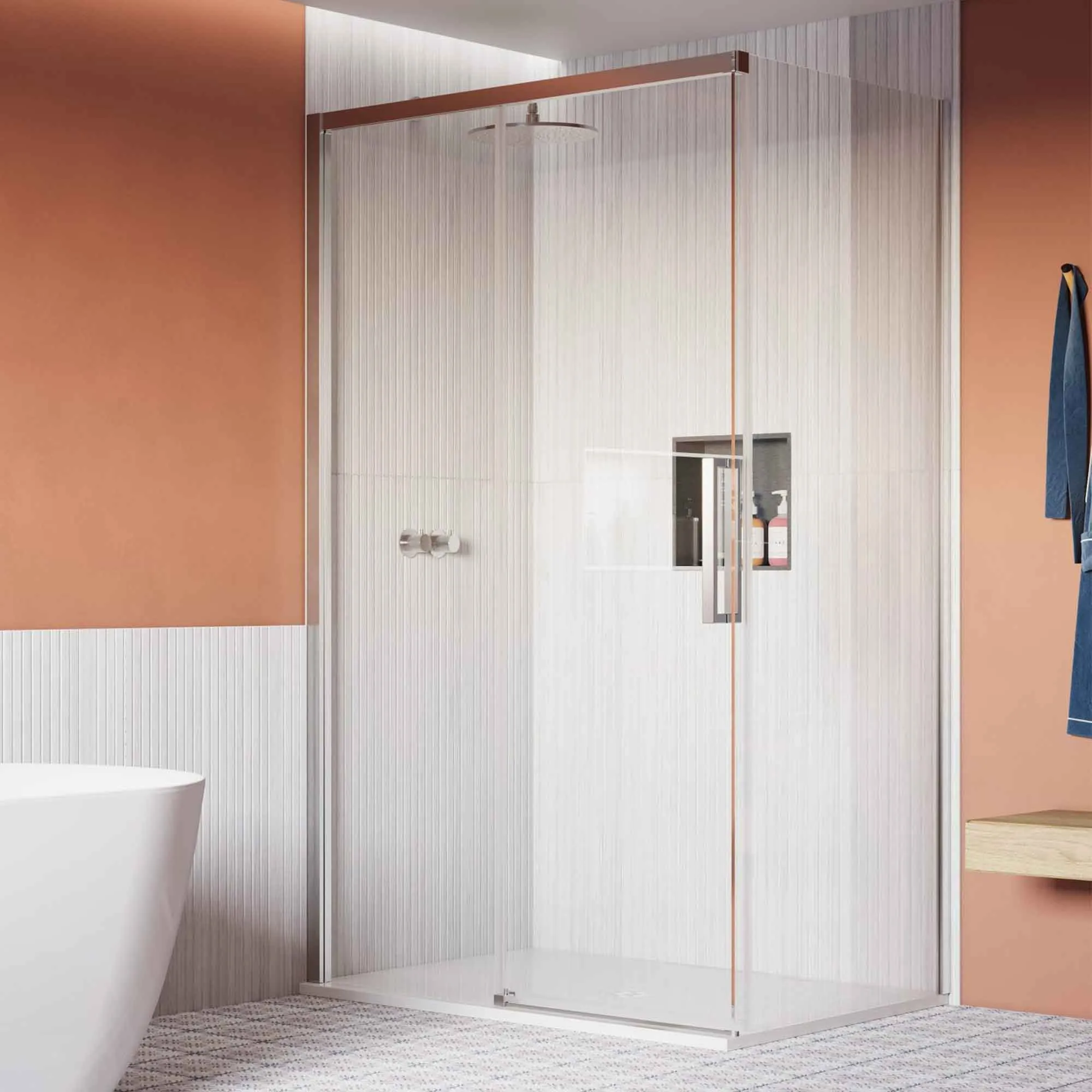 Crosswater Asura Sliding Shower Door & Side Panel - Polished Stainless Steel