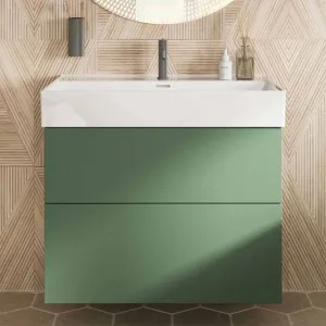 Crosswater Avenue Wall Mounted Vanity Unit With Basin - Sage Green