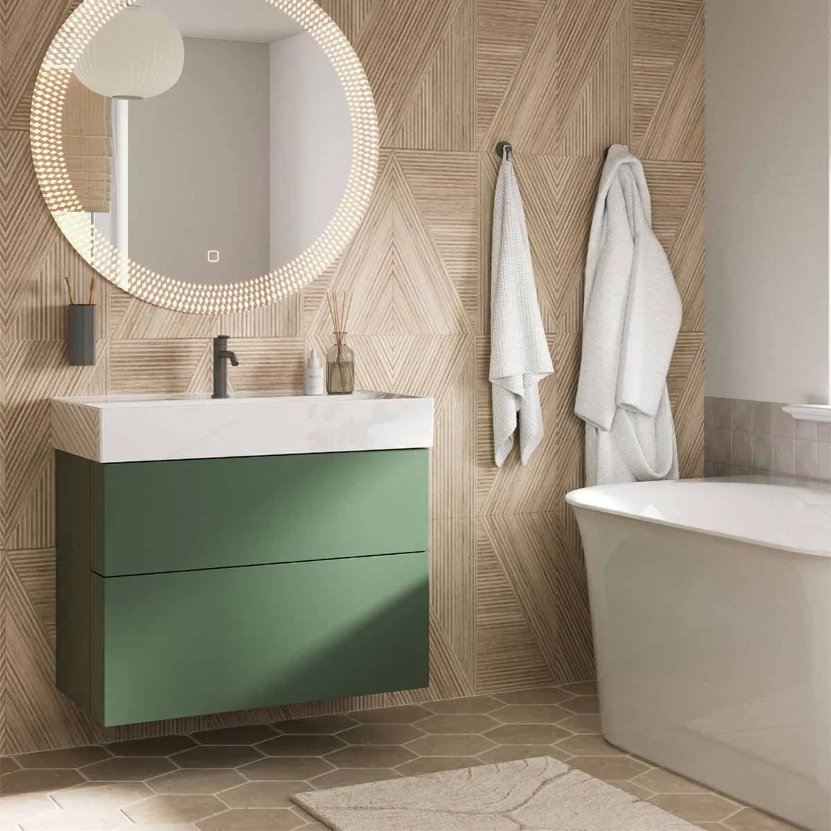 Crosswater Avenue Wall Mounted Vanity Unit With Basin - Sage Green
