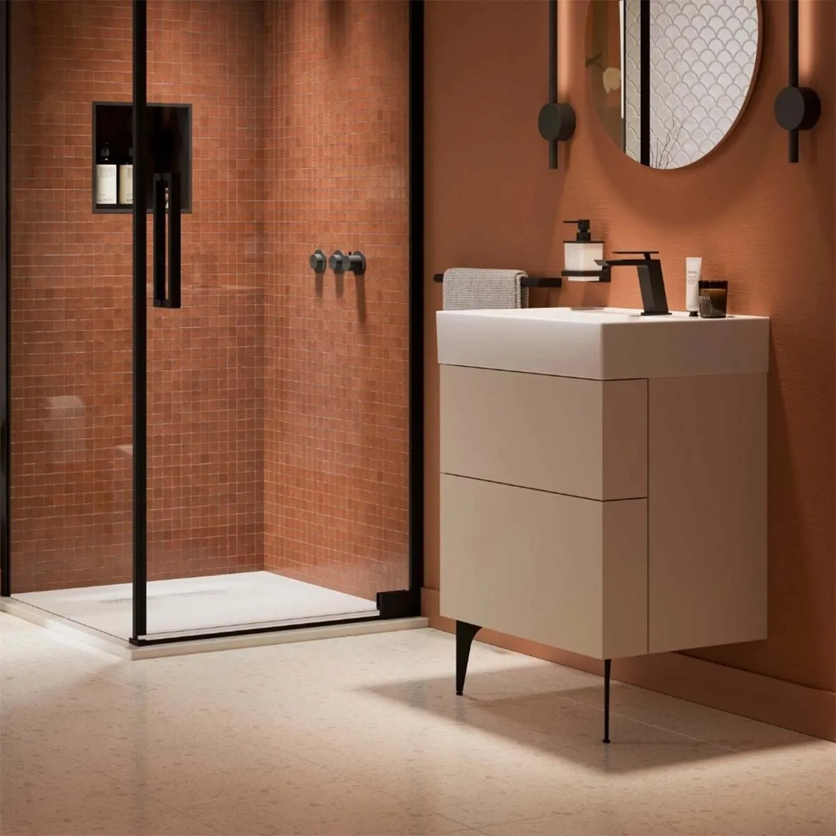 Crosswater Avenue Wall Mounted Vanity Unit With Basin - Warm Stone