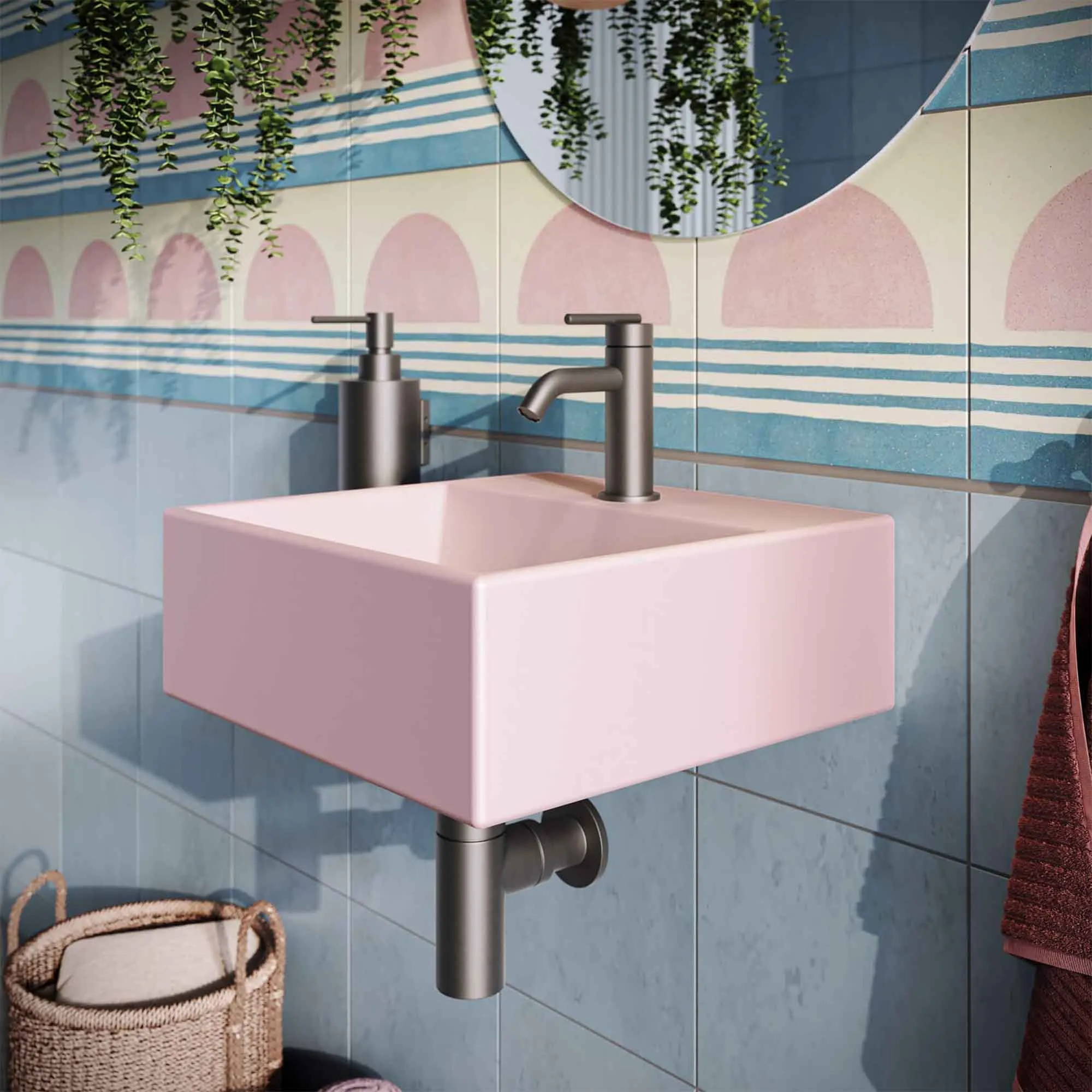 Crosswater Beck Cloakroom Washbasin - Matt Pink