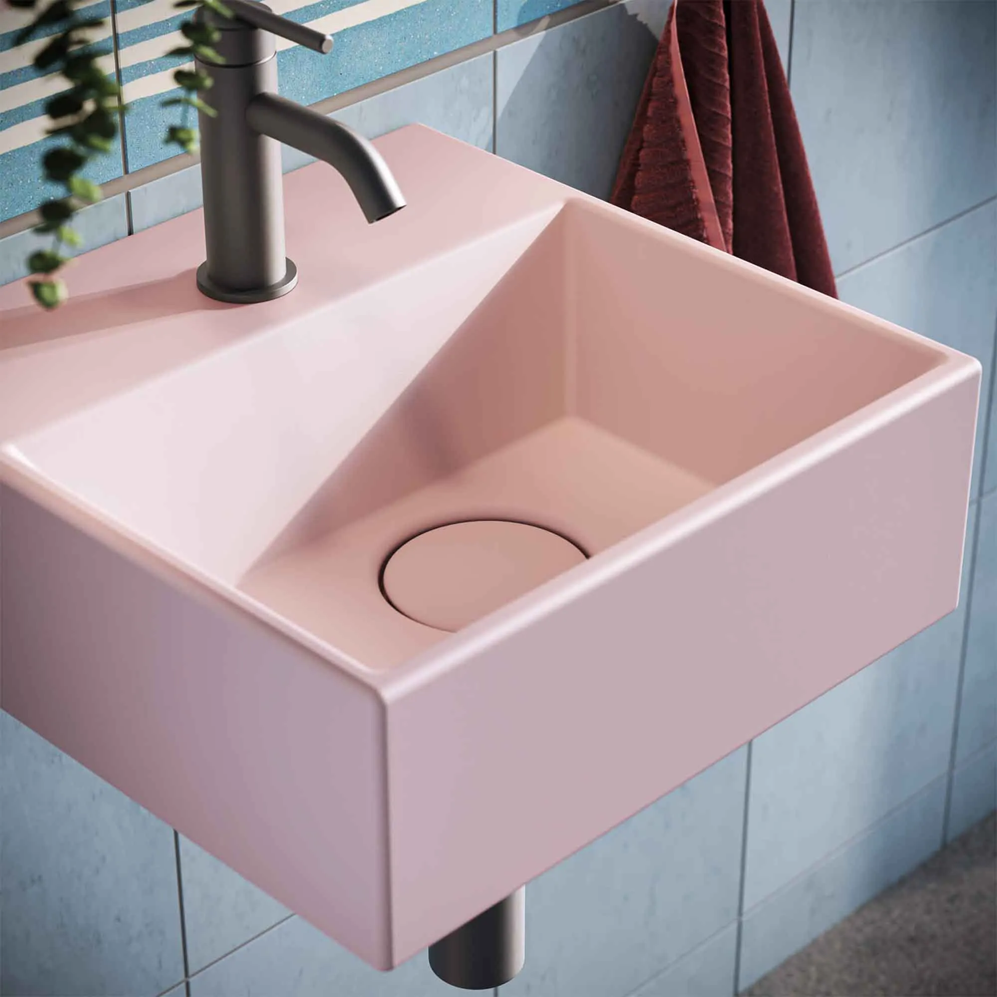 Crosswater Beck Cloakroom Washbasin - Matt Pink