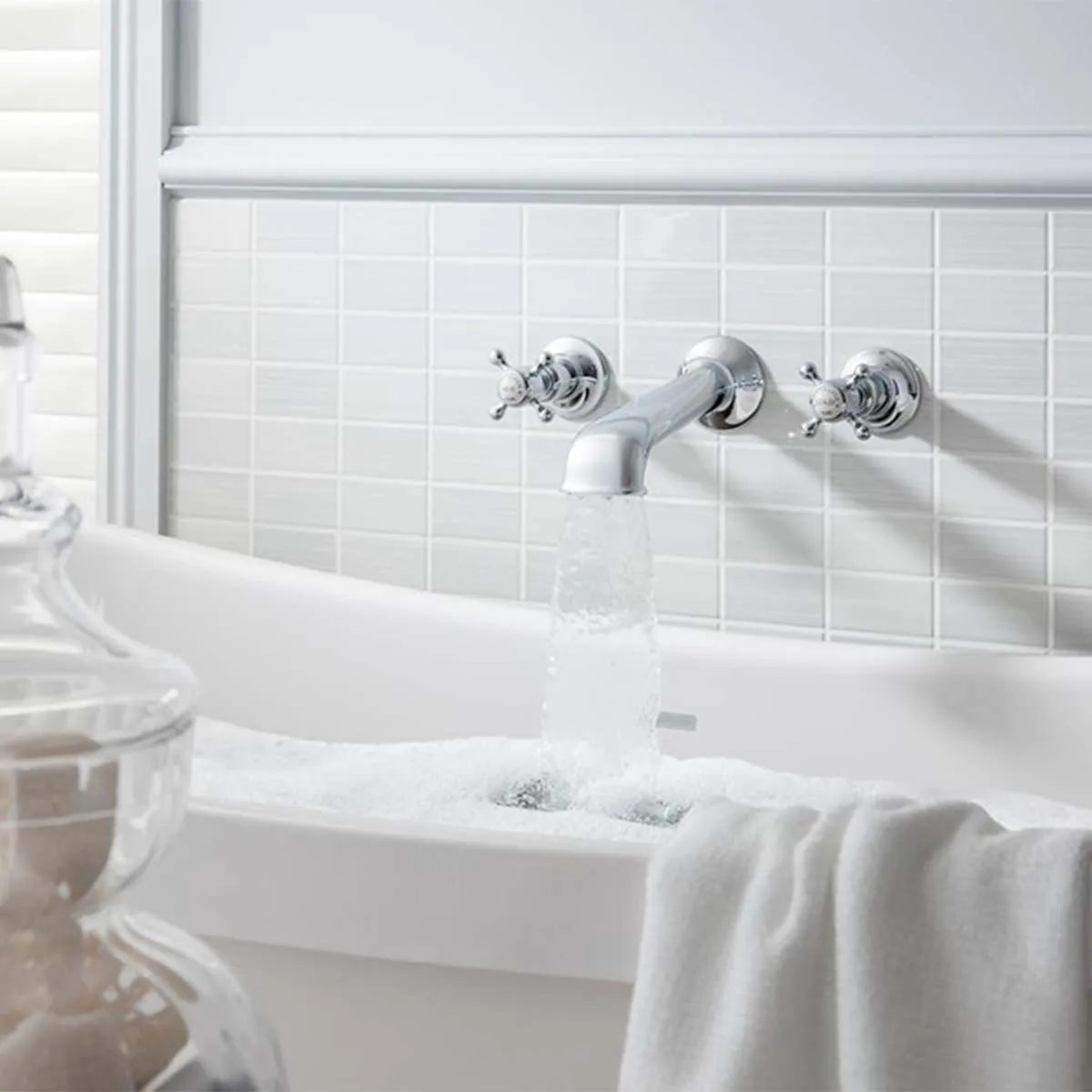Crosswater Belgravia Crosshead Wall Mounted Bath Spout with Hot and Cold Taps