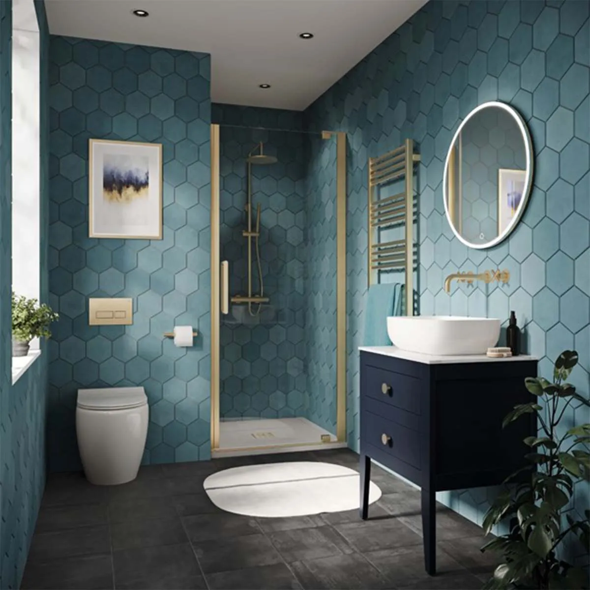 Crosswater Canvass Wall Mounted 2-Drawer Vanity Unit With Carrara Worktop - Deep Indigo Blue