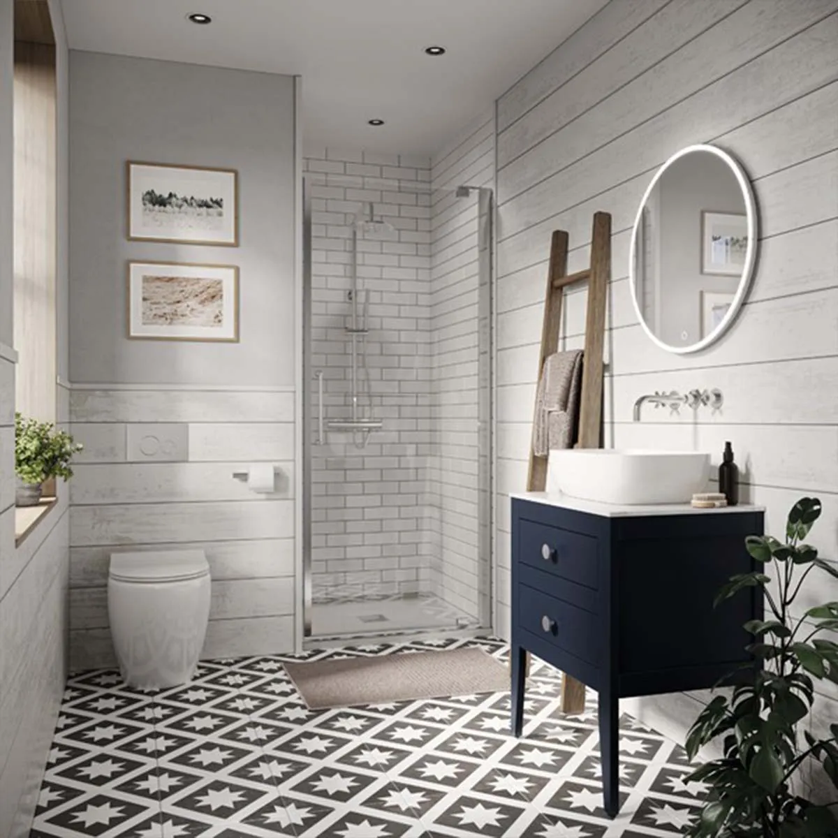 Crosswater Canvass Wall Mounted 2-Drawer Vanity Unit With Carrara Worktop - Deep Indigo Blue