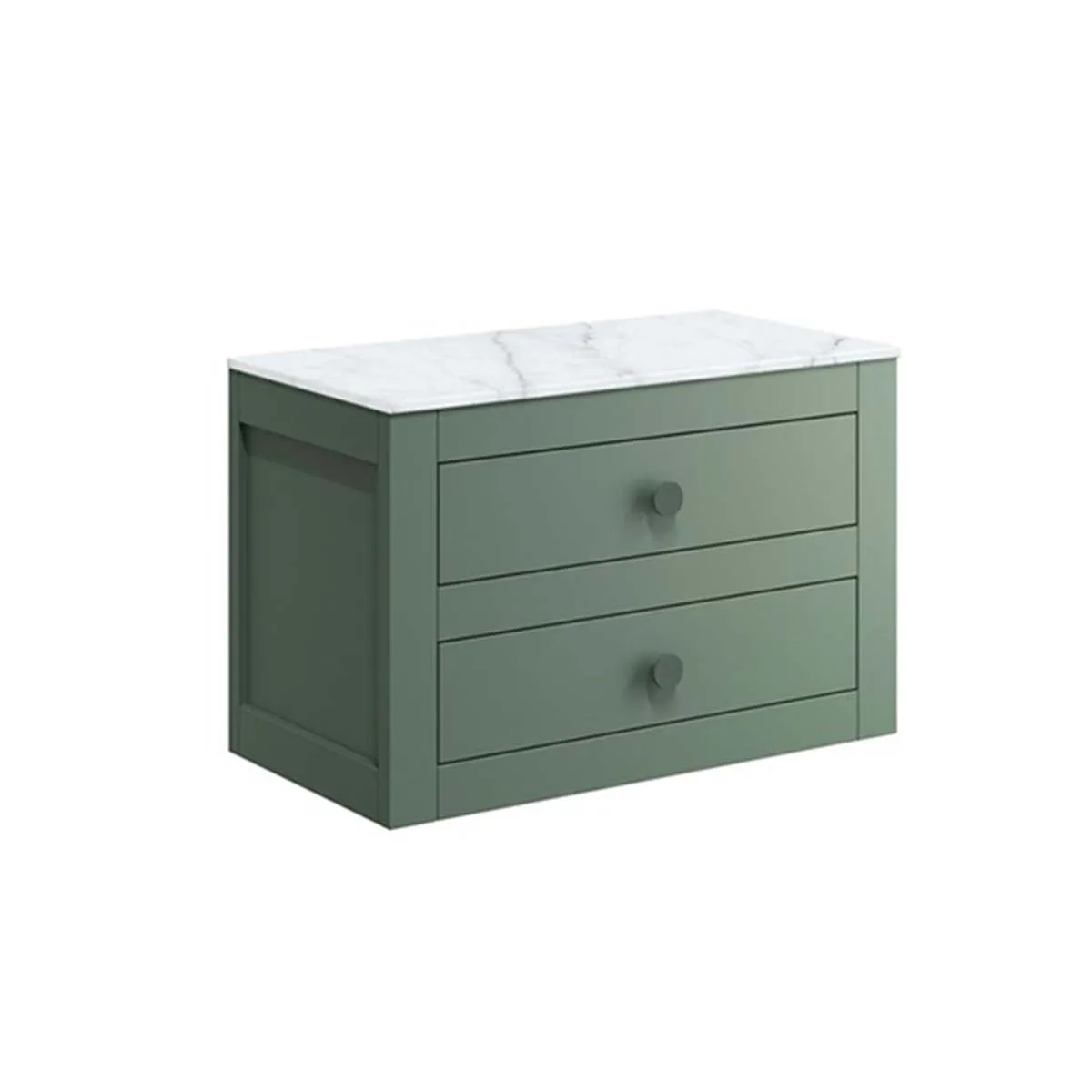 Crosswater Canvass Wall Mounted 2-Drawer Vanity Unit With Carrara Worktop - Sage Green